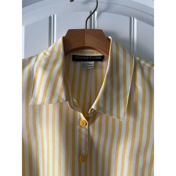 Silk button down sleeveless yellow and white striped blouse size 10 - Picture 2 of 3